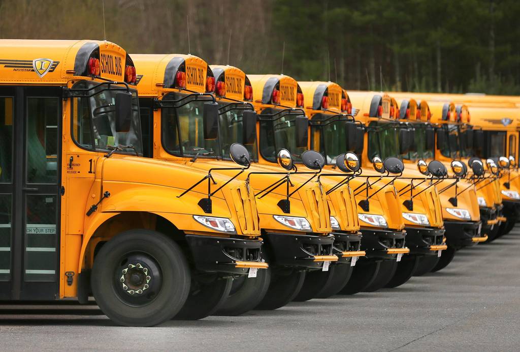 school busses in line