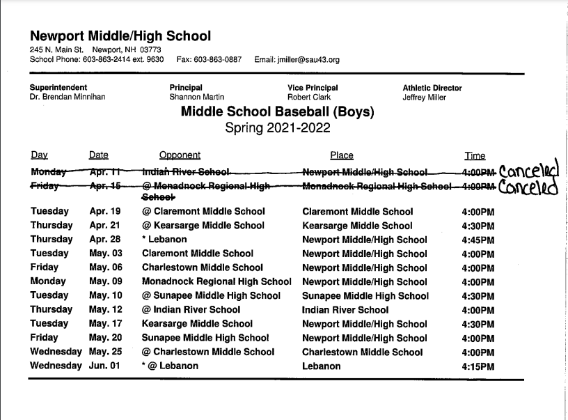 Baseball game schedule