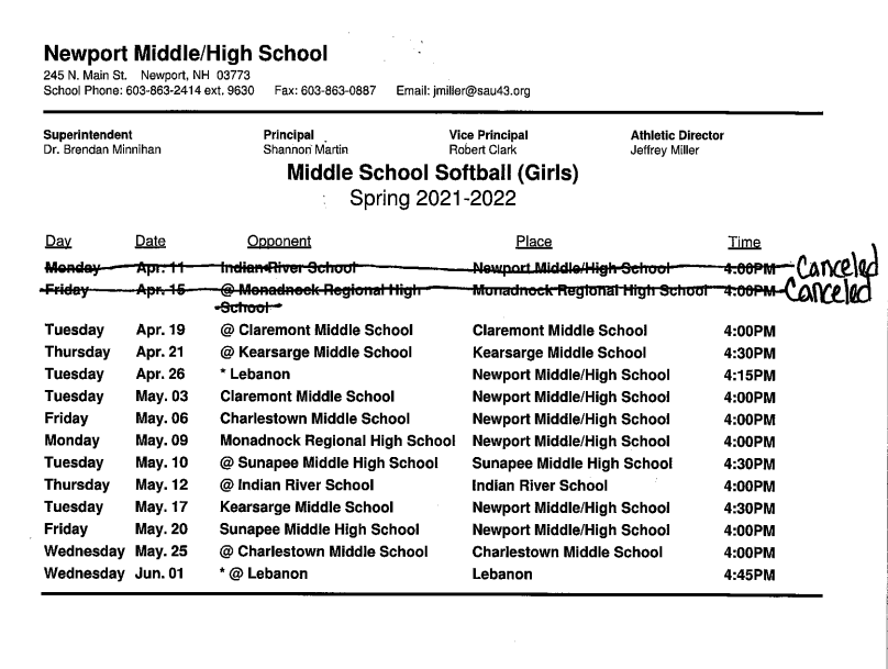 Softball game schedule 