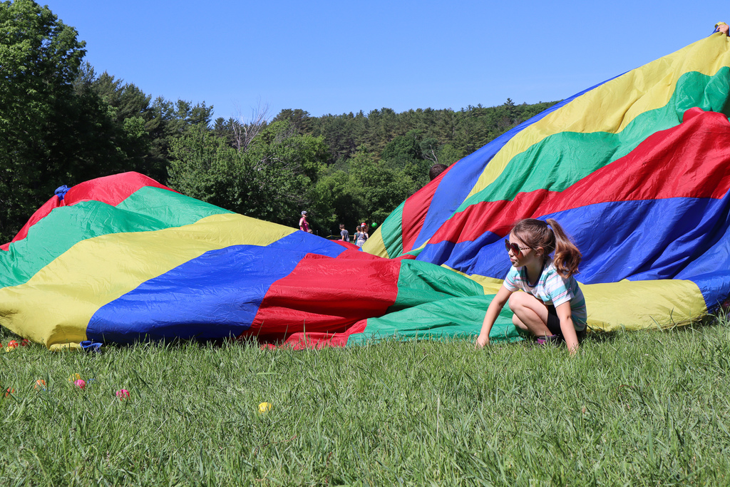 Student in front of parachute 