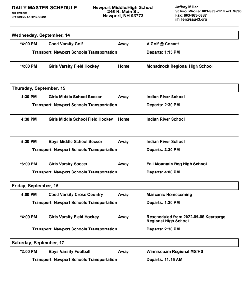 Athletic Schedule