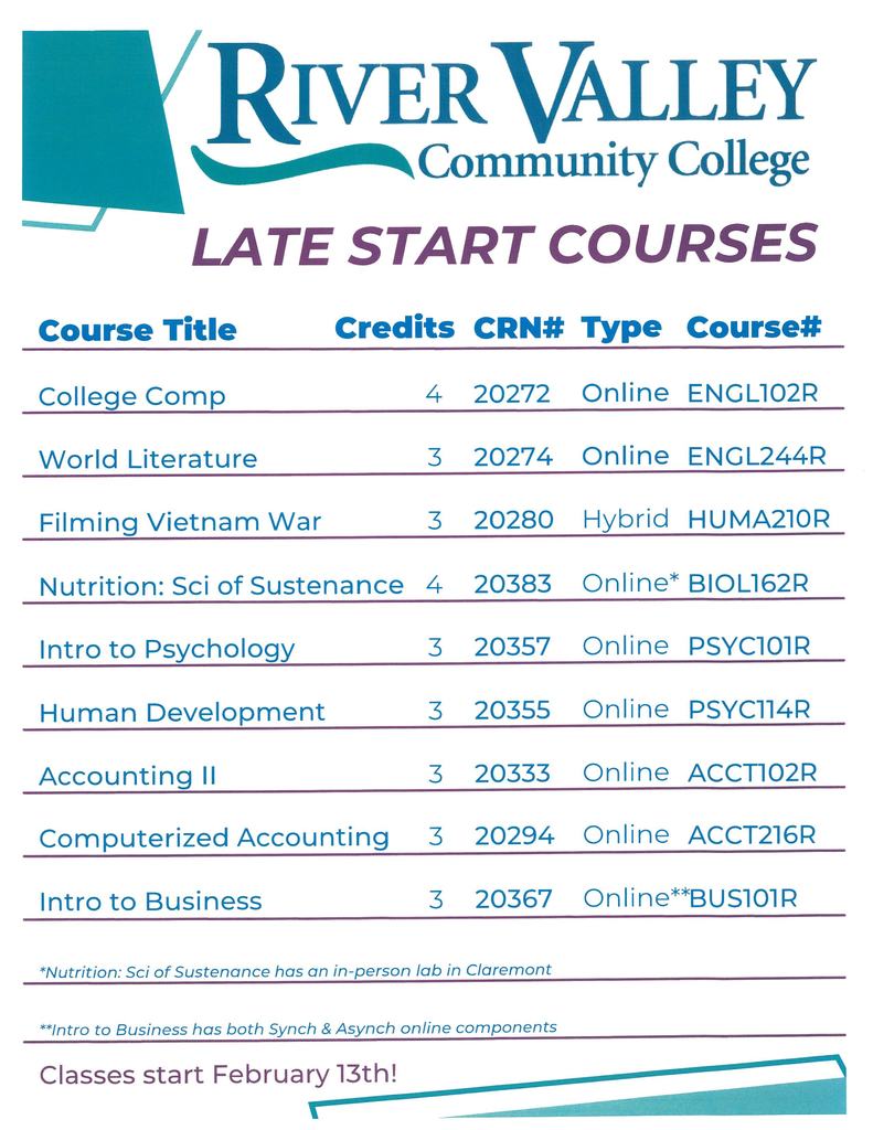 Brochure describing the late start classes for spring 2023